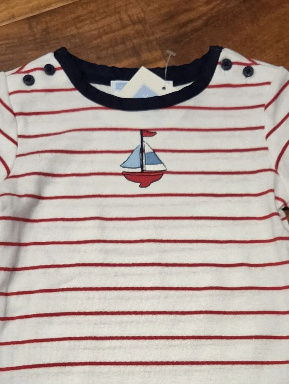 Janie and Jack NWT 6-12 Months Red Striped Sailboat Bodysuit, Suspender Shortall